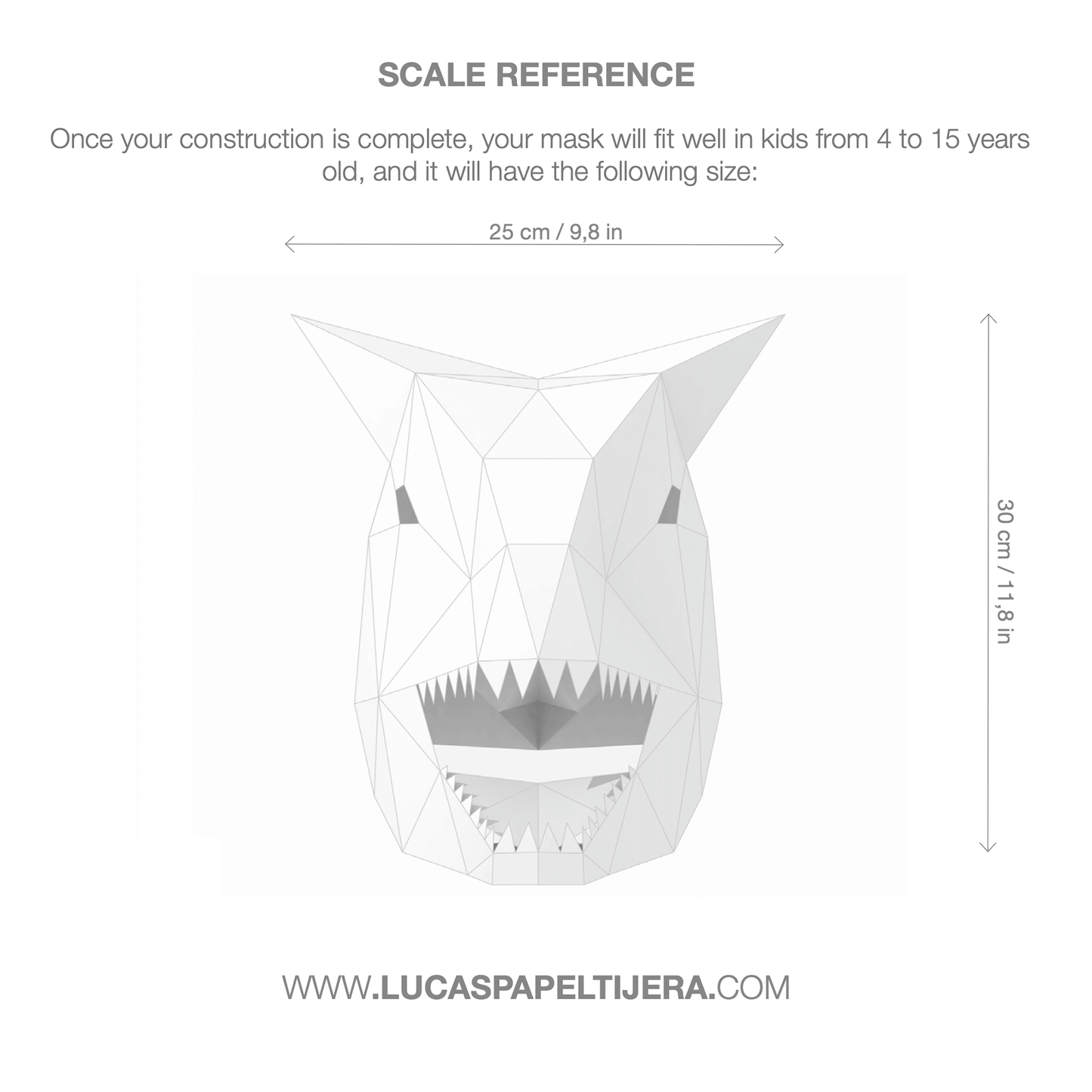 Carnotaurus paper mask dimensions